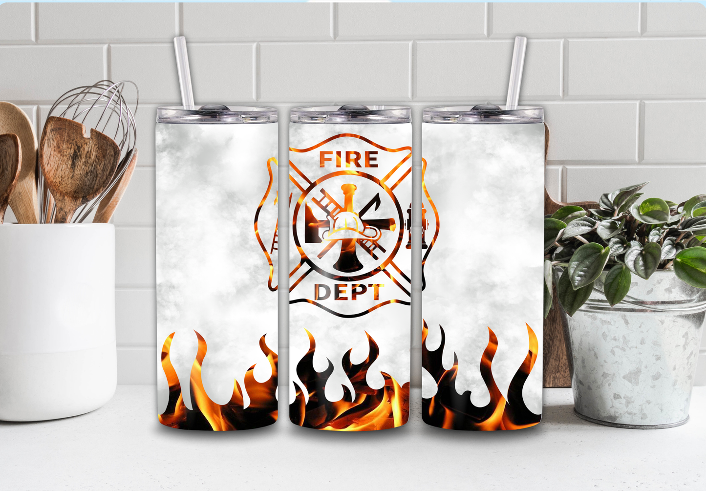 20 Oz White Fire Department Tumbler