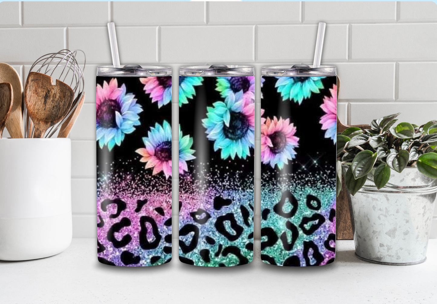 20 Oz Rainbow Sunflower Tumbler