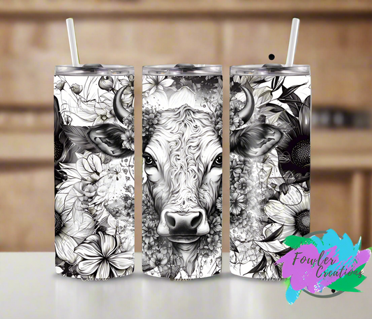 20 Oz Black and White Cow Tumbler