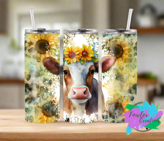 20 Oz Sunflower Cow Tumbler